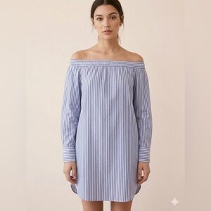 Love J Off The Shoulder Striped Mini Dress S Blue White | Cottagecore